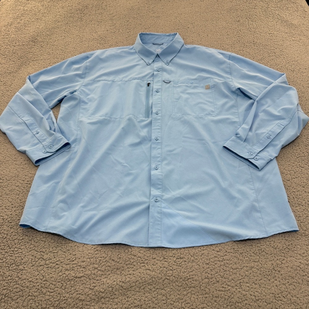 Huk Fishing Shirt Mens XXXL Light Blue Long Sleeve Button Down Performance